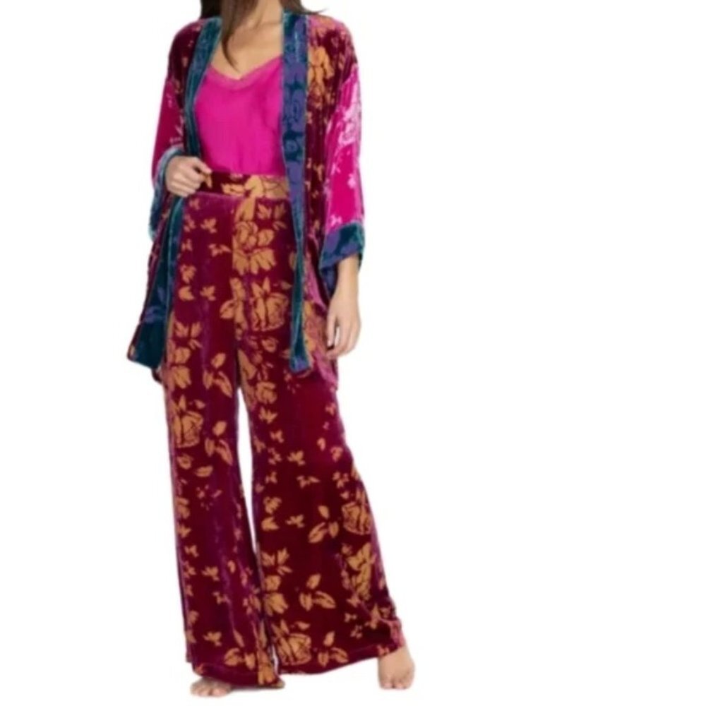 NEW Johnny Was Rising Moon Velvet Floral Wide Leg Pants Sz S